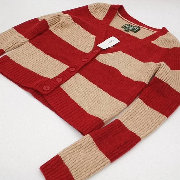 American Eagle Rugby Striped Cardigan Sweater Red XS - Picture 6 of 10